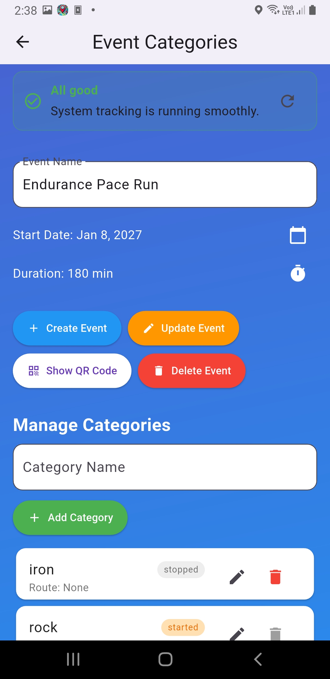 Admin: category list in event