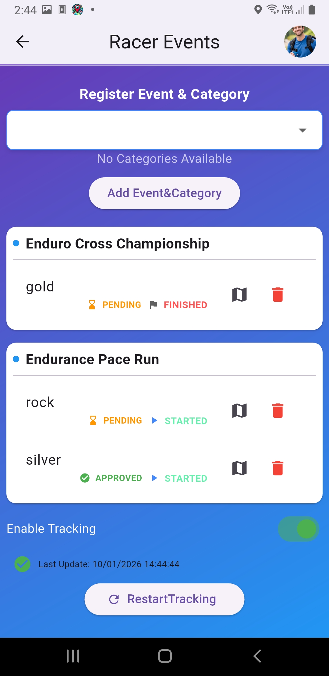 Racer: select event/category